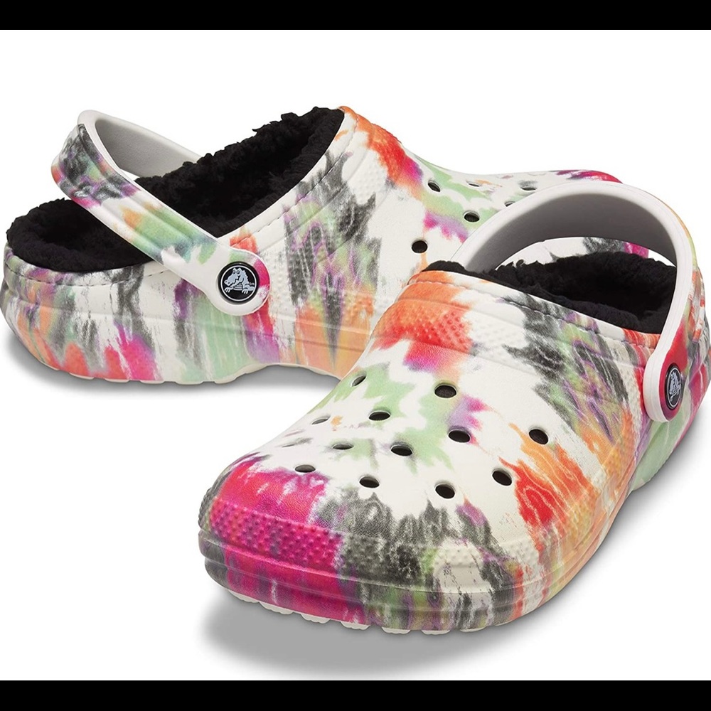 Crocs Unisex Adult Classic Rainbow Festival Lined Clogs in Blotched Tie Dye